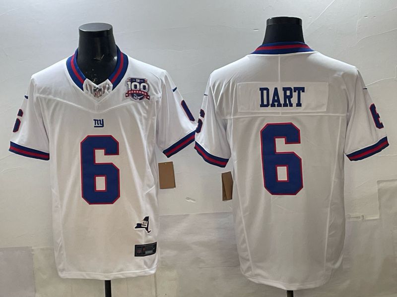 Men 2025 Nike New York Giants #6 Dart white Throwback 5th generation Limited NFL Jersey 002